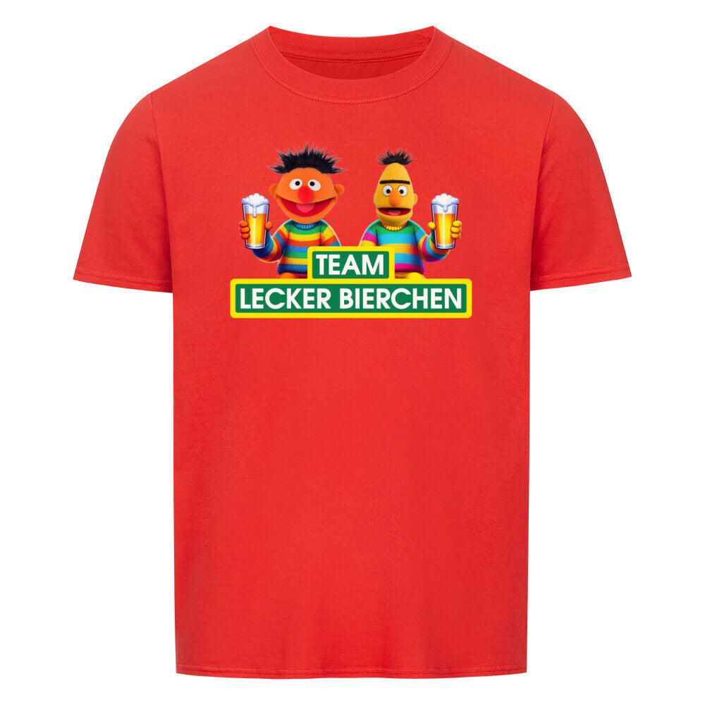 Ein Lustiges Partyshirt mit dem Spruch Team Lecker Bierchen. Farbe Rot