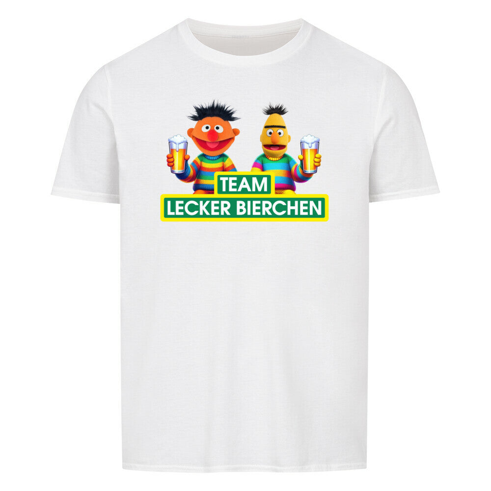 Ein Lustiges Partyshirt mit dem Spruch Team Lecker Bierchen. Farbe Weiß