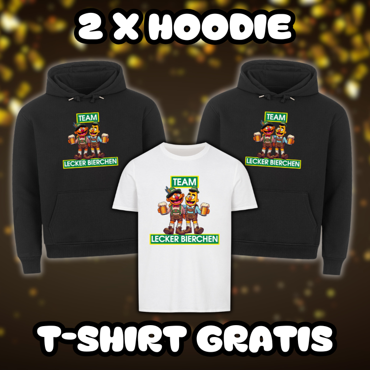 Team Lecker Bierchen Limited Edition Bundle mit 2 Hoodies und Shirt – Perfekte Party- und Malle-Kleidung für Bierliebhaber.