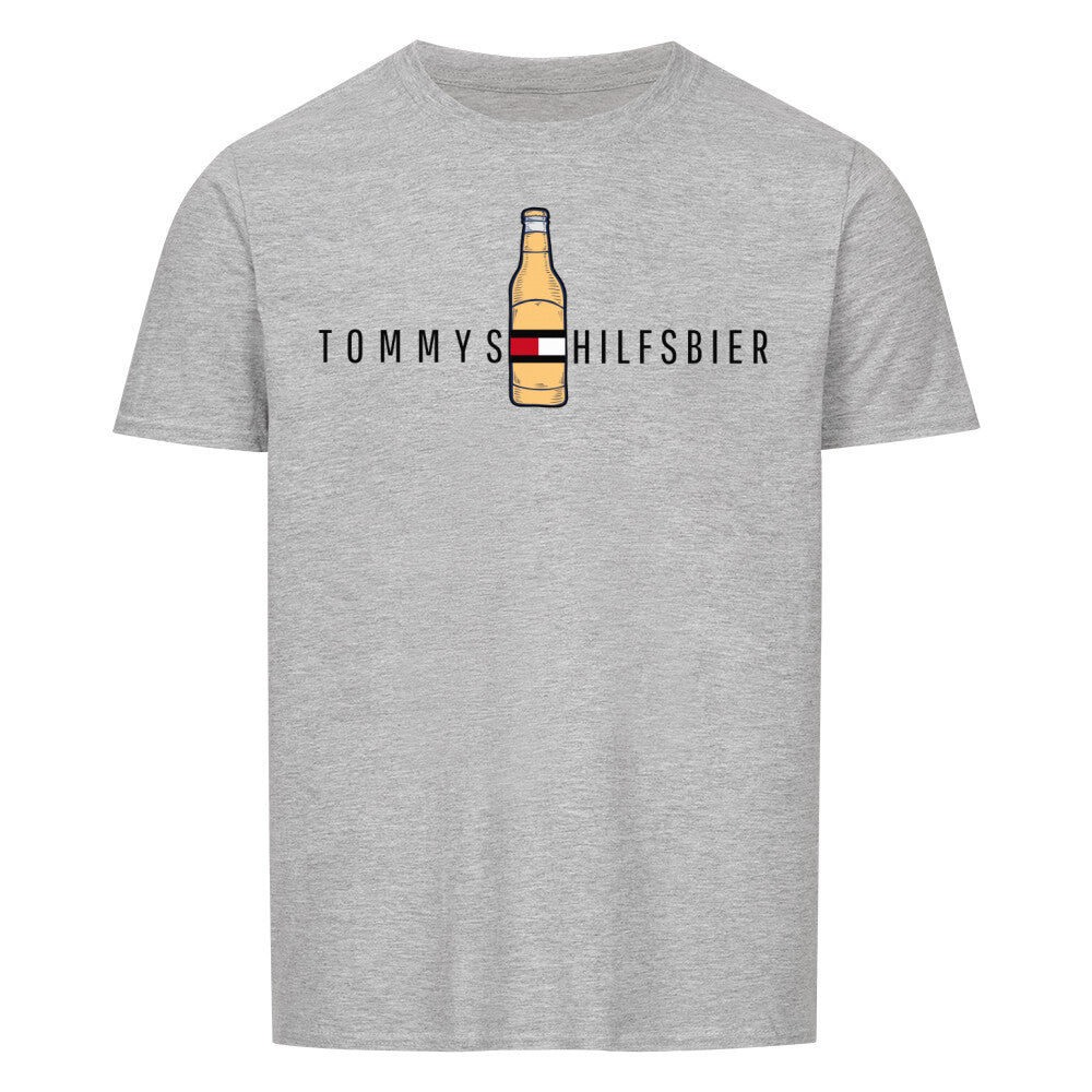 Ein Lustiges Partyshirt mit dem Spruch Tommys Hilfsbier. Farbe Grau